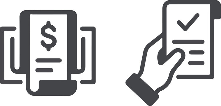 Set of business and finance icons featuring financial documents and payment confirmation
