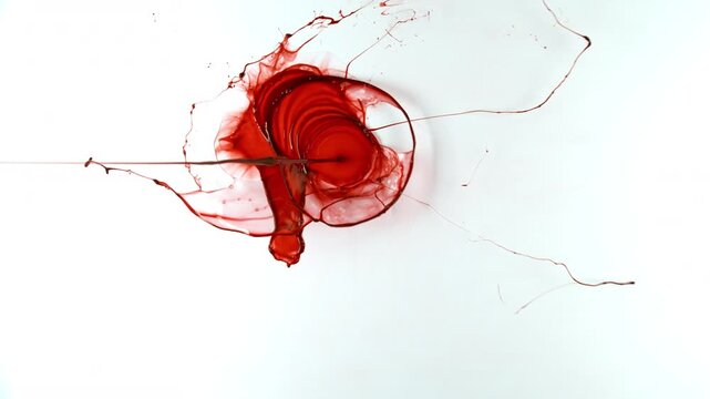 Super Slow Motion Shot of Blood Splatter Isolated on White Background at 1000fps.