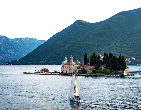 Island Church Perast with Montenegro.