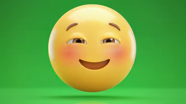 Shy blushing 3d emoji with embarrassed expression on green screen