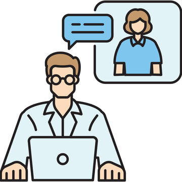 colorline male doctor providing advice to female patient online