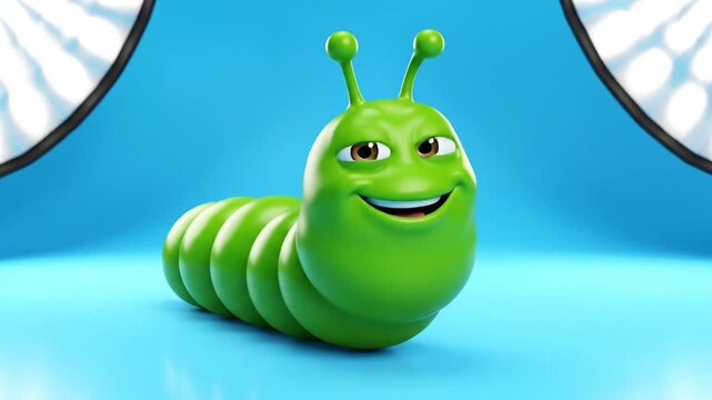 green caterpillar on a blue background