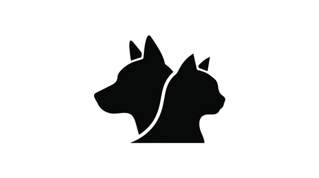 Silhouette of a dog and cat facing opposite directions isolated on transparent background for pet and animal themes