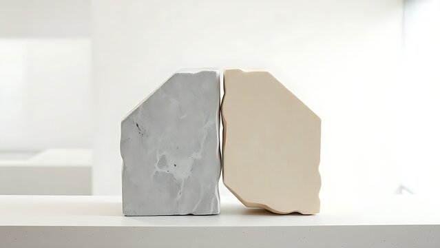 Two interlocking jagged stone blocks forming perfect square, balance and trust concept