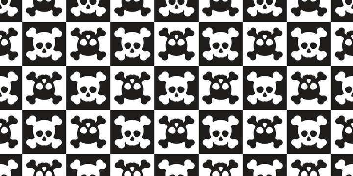 skull crossbones seamless pattern checked Halloween spooky ghost vector cartoon doodle tablecloth tile background gift wrapping paper repeat wallpaper scarf isolated illustration design