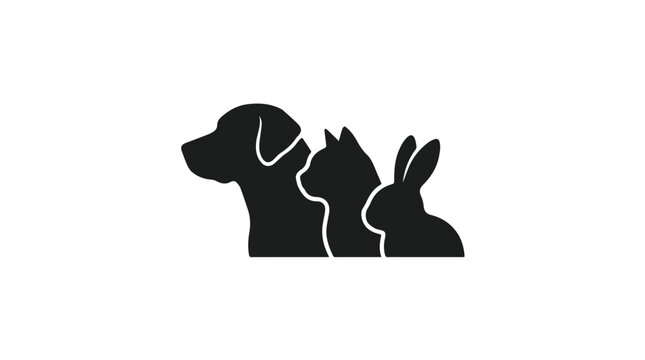 Silhouette of a dog cat and rabbit in black on transparent background suitable for pet and animal themed projects