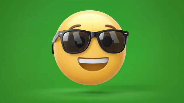 Cool 3d emoji with sunglasses smiling on green background
