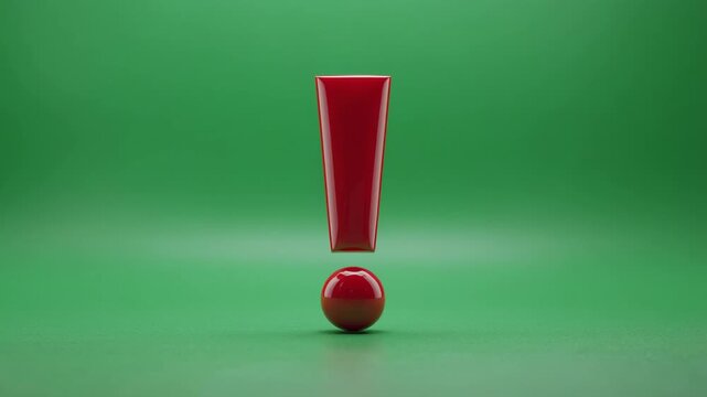 Red exclamation mark bouncing with shadow on green background