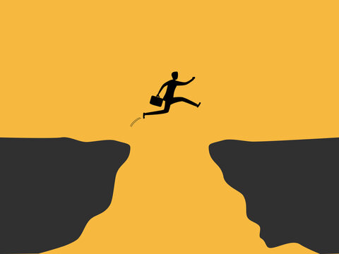 challenge,  Businessman jump across the gap