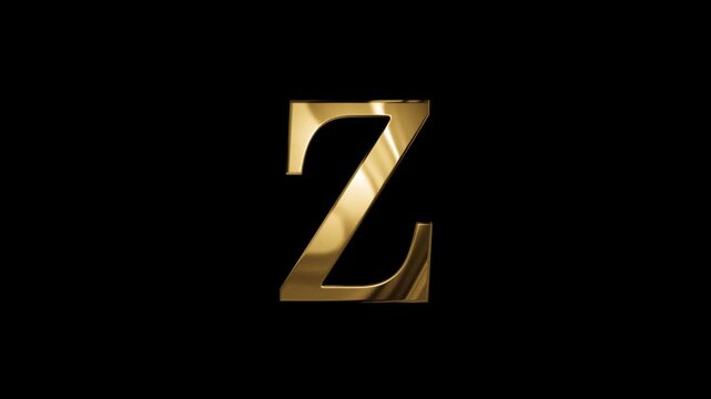 English alphabet letter Z in golden style, transparent background