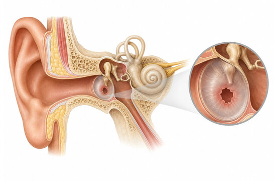 Ruptured Eardrum With Magnified Tympanic Membrane Perforation