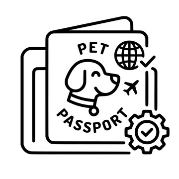 Modern outline vector icon for pet passport management, international travel documents and veterinary certification.
