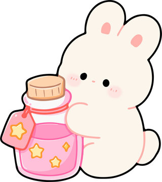 Cute Bunny with Magical Potion Jar