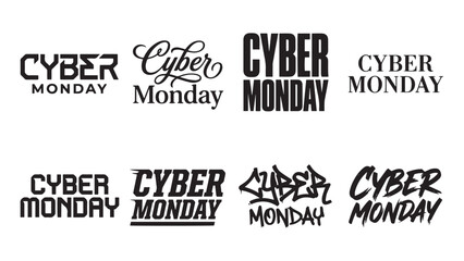 Obraz premium Cyber Monday typography set. Collection of various black text logos for online sales.