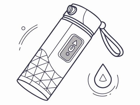 Modern reusable smart water bottle with digital hydration indicator, minimalist geometric details, isolated on a clean white background, premium product illustration, editable vector design