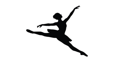 Ballerina in mid air leap black silhouette © asma
