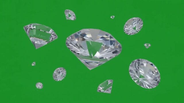 Rain of Sparkling Diamonds and Gems on Green Screen