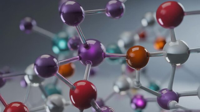 Firefly molecular structures vibrant atoms connecting dynamic colorful science visualization animation