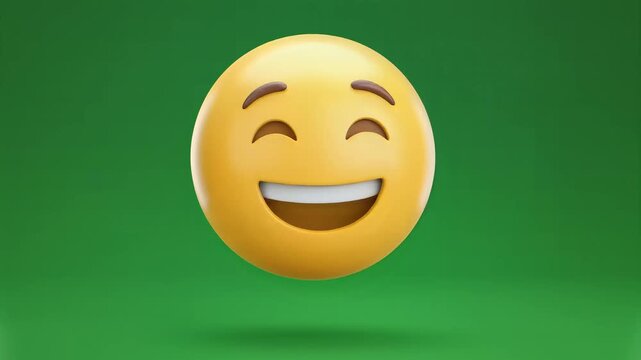 3d laughing face emoji floating on green background