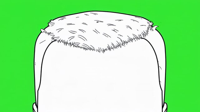 Multiple identical hairstyles animated in rhythmic motion against a vibrant green background