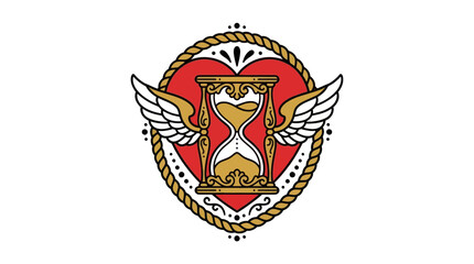 Obraz premium Winged Hourglass Emblem with Heart and Rope Border