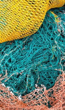 close-up of colorful fishing nets 