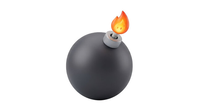 3d rendered icon of explosive bomb with burning fuse isolated on transparent background.