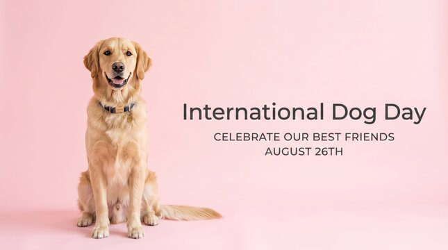 International Dog Day Celebrate Our Best Friends August 26th banner with golden retriever sitting