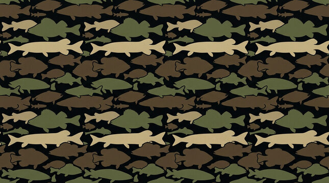Seamless camouflage pattern with fish silhouettes