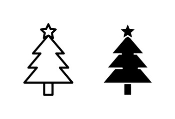 Obraz premium Christmas Tree Icons, Festive Holiday Vector Graphics, Black and White Seasonal Symbols