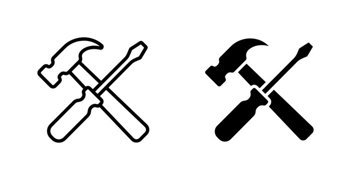 Hammer and Screwdriver Icons, Tools Set Vector Graphics, DIY and Repair Symbols