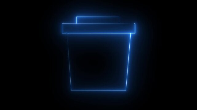 Neon Dustbin icon on black background. 4k animation video.