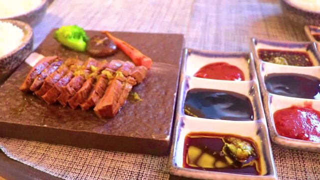 Marriott Phuket premium sushi restaurant grilled beef sauce rice Thailand.
