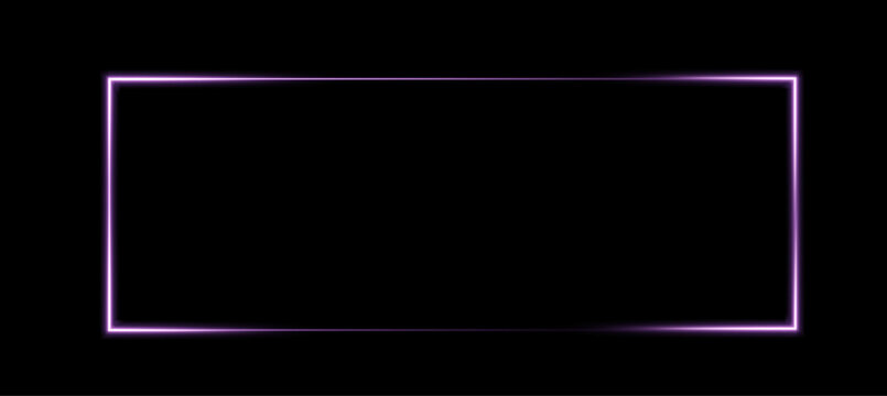 Glowing purple neon rectangle outline: abstract violet techno geometric frame pattern isolated on black background