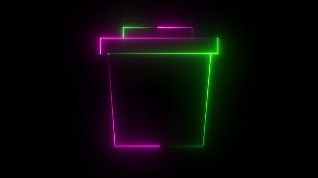 Neon Dustbin icon on black background. 4k animation video.