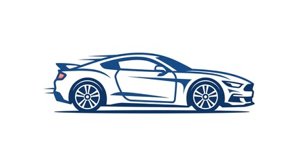 Obraz premium A vector illustration of a modern white sports car speeding forward with blue outlines and motion blur effects.