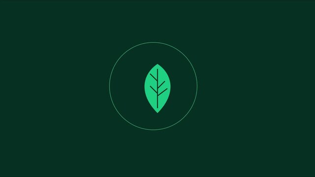 Minimalist green leaf animation with rotating dotted circle for eco-friendly and sustainable branding concepts 4k