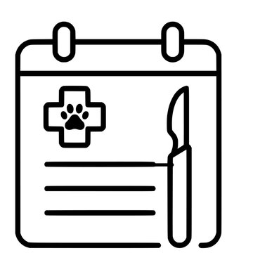 Minimal vector of veterinary surgery scheduling with calendar and surgical scalpel. Great for animal hospitals, operating rooms, clinics and medical planning.