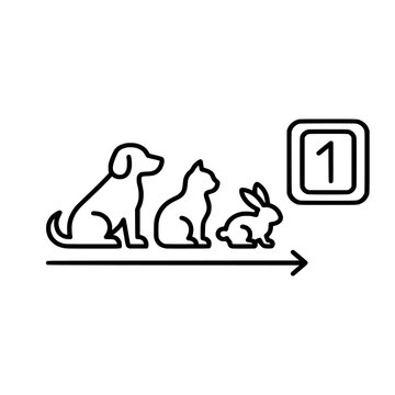 Outline vector illustrating veterinary patient priority queue with dog, cat and rabbit. Ideal for triage, appointment order, animal hospitals and pet clinics.
