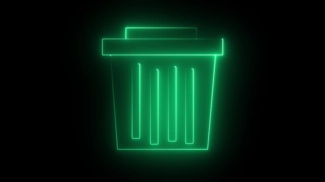 Neon glowing mint color delete animation icon trash rubbish remove animated on black background. 4k animation motion graphics video..