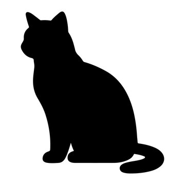 Black Cat Silhouette Vector Icon Isolated on White Background, Minimal Flat Halloween Cat Illustration