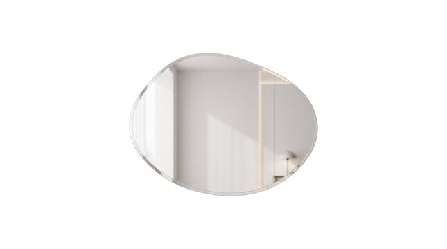 Modern irregular frameless wall mirror with elegant organic shape minimalist home interior decor isolated on white background