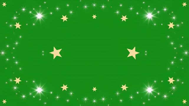 Green festive background with twinkling stars and golden asterisks during Christmas season