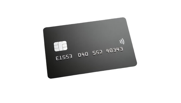 Black Credit Card with Chip and Contactless Payment Isolated on White Background