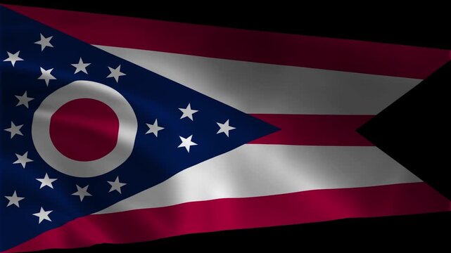 waving flag of ohio state, united states of america, seamless loop 3d animation isolated on black background
