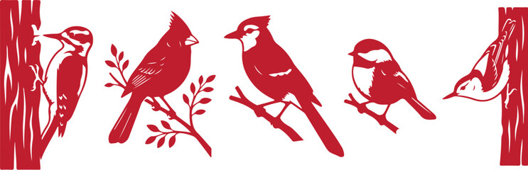 Woodpecker & Tree Bird Silhouette Set © Eyerin