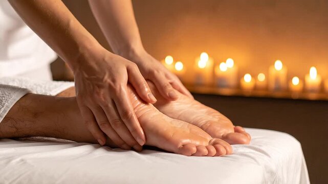Manos de masajista profesional dando un masaje en los pies de un cliente