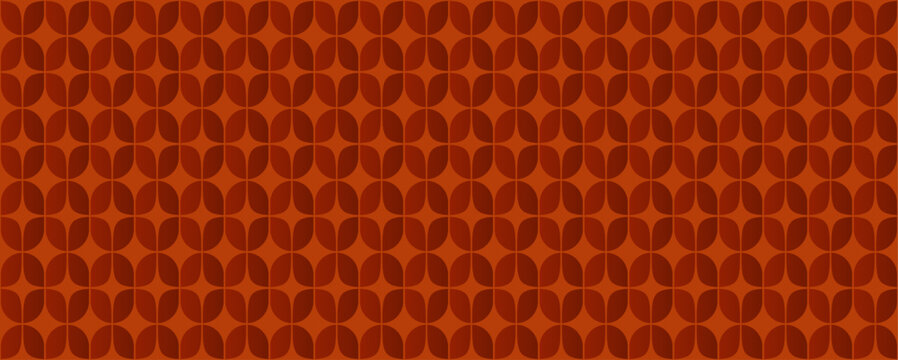 Retro 70s Seamless Floral Petal Geometry Vector Background in Warm Terracotta Orange and Rust Tones for Vintage Textile Design