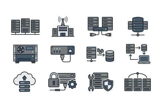 Data Center and Server Infrastructure Icon Set