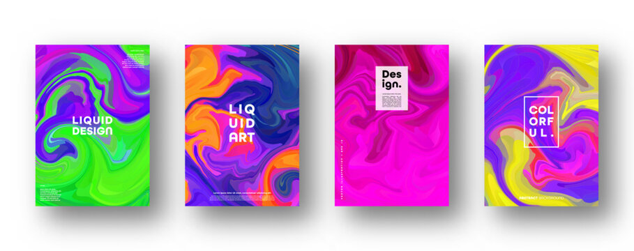 Colorful modern abstract backgrounds with neon red, green, blue, purple, yellow and pink gradient. Dynamic color flow poster, banner. Vector illustration.